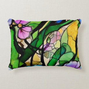Stained glass. Modern Floral art.  Decorative Cushion