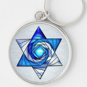 Stained Glass Mogen David Key Ring