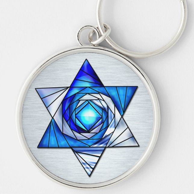 Stained Glass Mogen David Key Ring (Front)