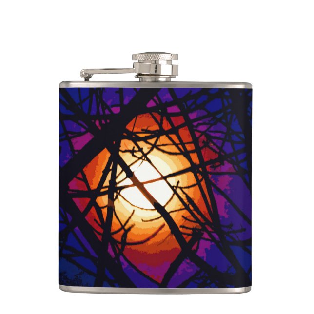 Stained Glass Moon Abstract Hip Flask (Front)