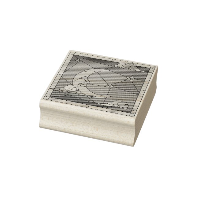 Stained Glass Moon, Stars, and Clouds Rubber Stamp (Stamp)