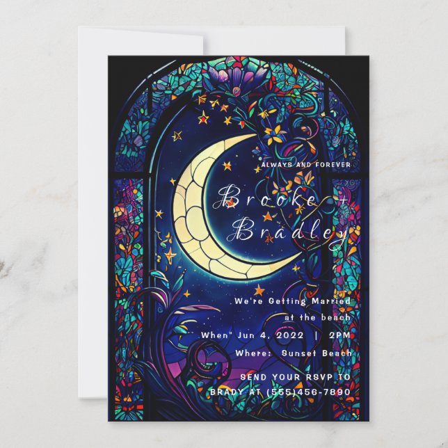 Stained‑Glass Moon Wedding Invitation (Front)
