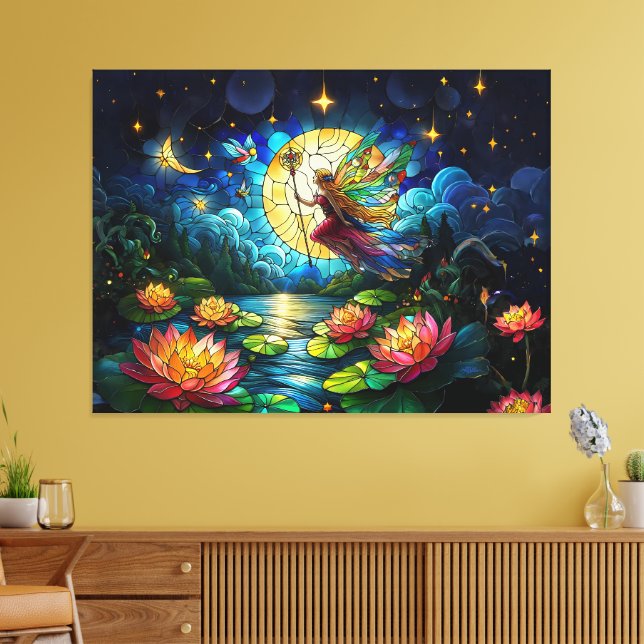 Stained Glass Moonlight Flight Fairy  Canvas Print (Insitu(LivingRoom))