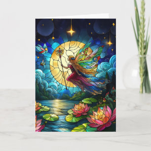 Stained Glass Moonlight Flight Fairy Card