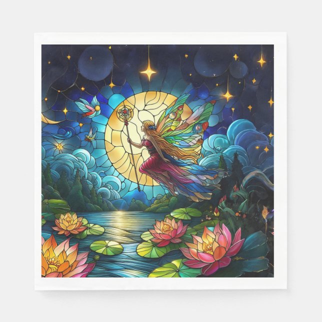 Stained Glass Moonlight Flight Fairy  Napkin (Front)