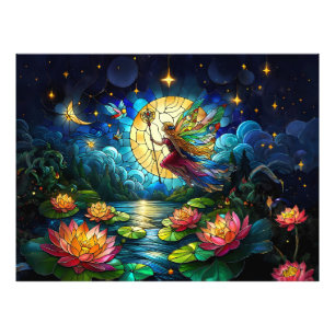 Stained Glass Moonlight Flight Fairy Photo Print