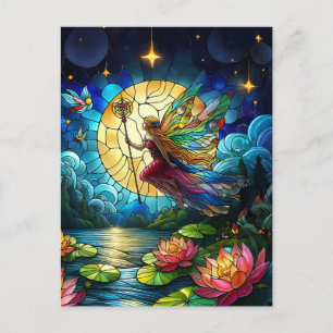 Stained Glass Moonlight Flight Fairy  Postcard