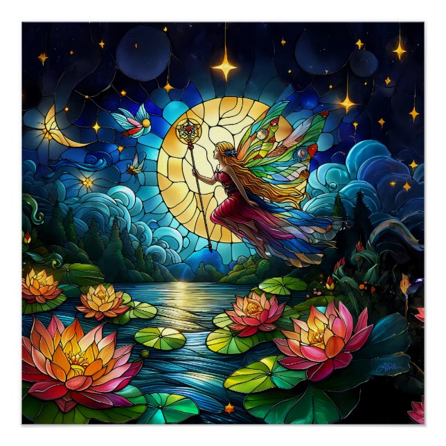 Stained Glass Moonlight Flight Fairy  Poster (Front)