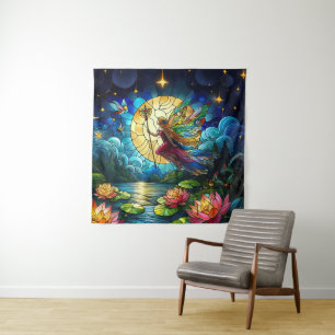 Stained Glass Moonlight Flight Fairy Tapestry