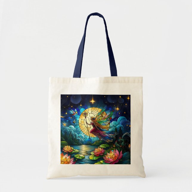 Stained Glass Moonlight Flight Fairy  Tote Bag (Front)