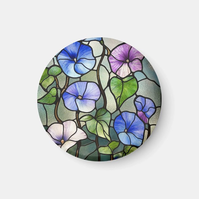 Stained glass morning glories magnet (Front)