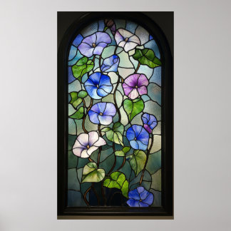Stained glass morning glories poster