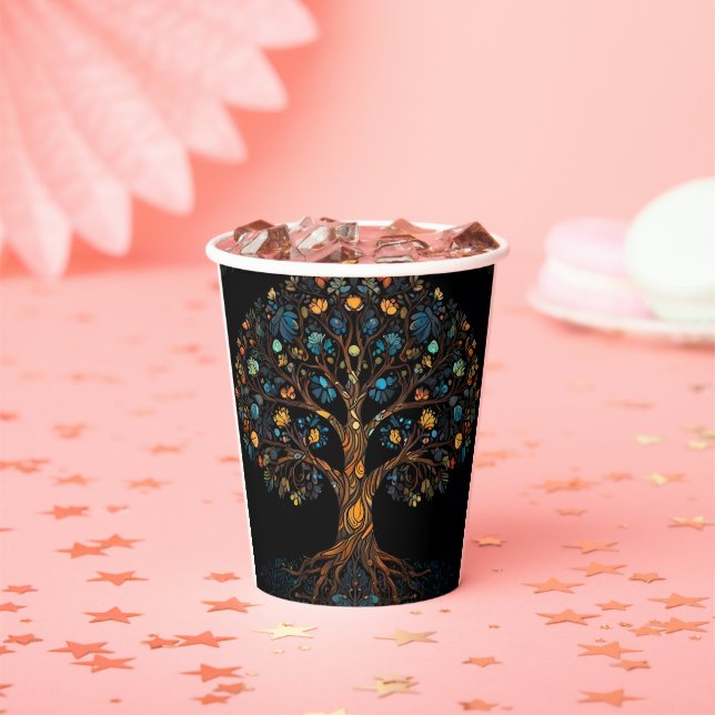Stained Glass Mosaic Colourful Tree Paper Cups (Insitu)