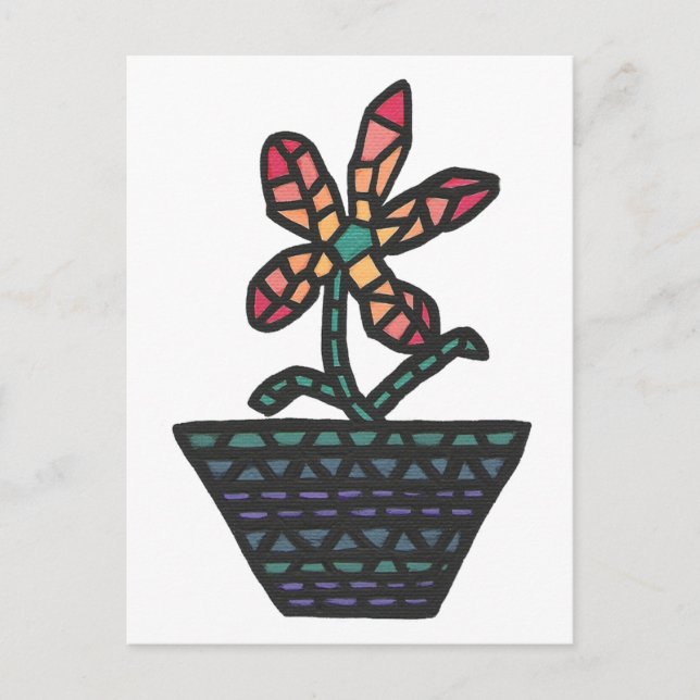 Stained glass mosaic flower in pot, painting postcard (Front)