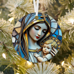 Stained Glass Mosaic   Mary and Jesus Christmas Metal Tree Decoration