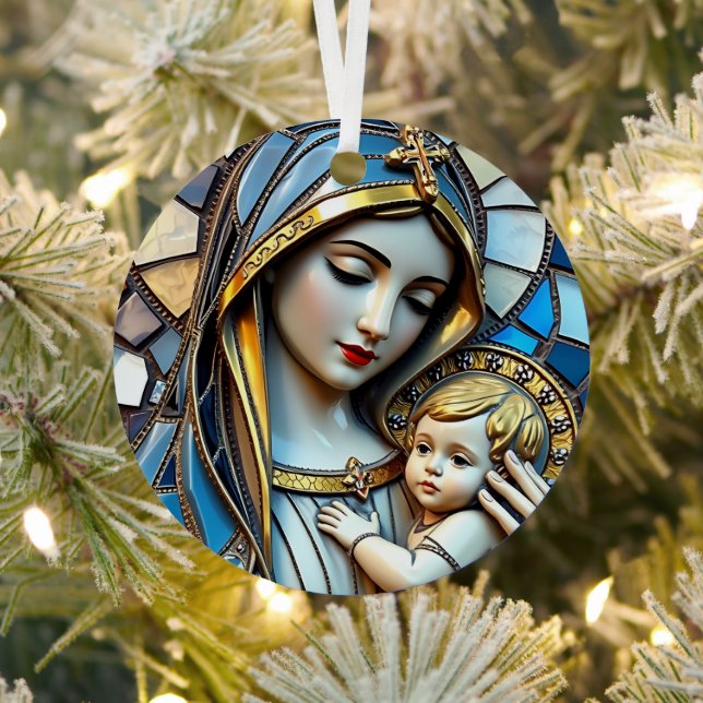 Stained Glass Mosaic | Mary and Jesus Christmas Metal Tree Decoration (Insitu)