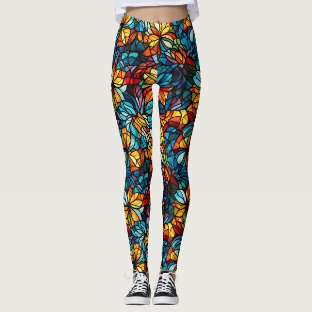 Stained Glass Mosaic Pop Fashion Leggings (Front)