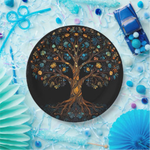 Stained Glass Mosaic Tree Paper Plate