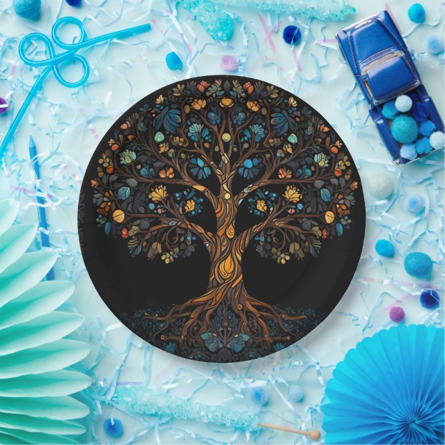 Stained Glass Mosaic Tree Paper Plate (Party)