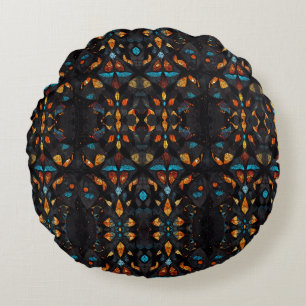 Stained Glass Mosaic Window Effect Round Cushion