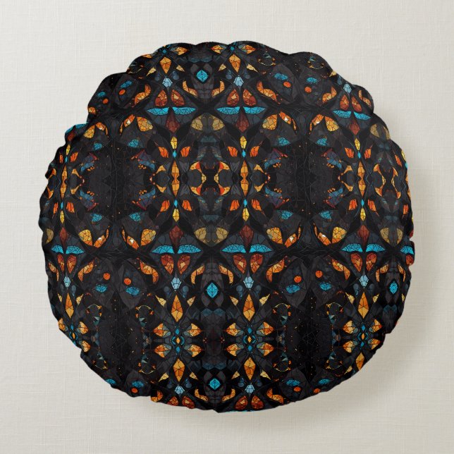 Stained Glass Mosaic Window Effect  Round Cushion (Front)