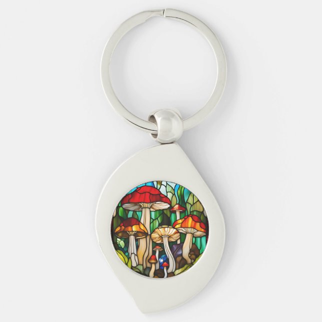 Stained Glass Mushroom Art Key Ring (Front)