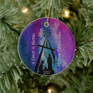 Stained Glass Nativity Ceramic ornament