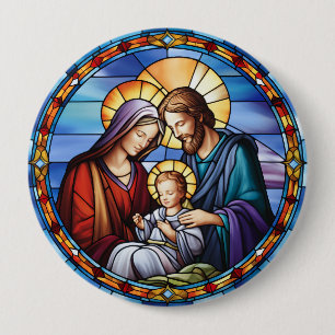  Stained Glass Nativity Christmas 10 Cm Round Badge