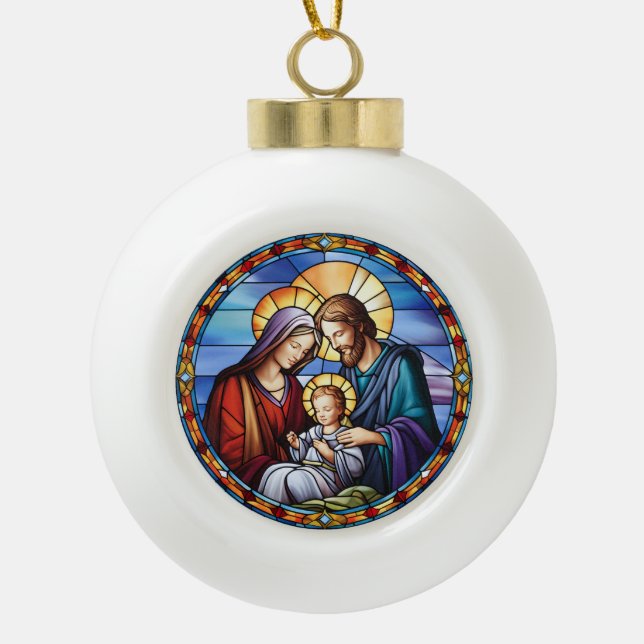  Stained Glass Nativity Christmas Ceramic Ball Christmas Ornament (Front)