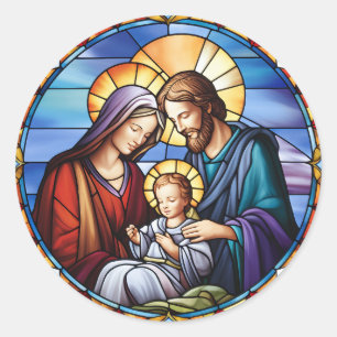 Stained Glass Nativity Christmas Classic Round Sticker