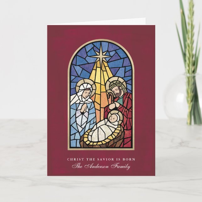 Stained Glass Nativity Christmas Greeting Card (Front)