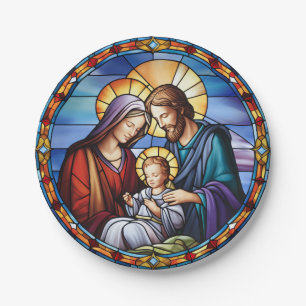 Stained Glass Nativity Christmas Paper Plate