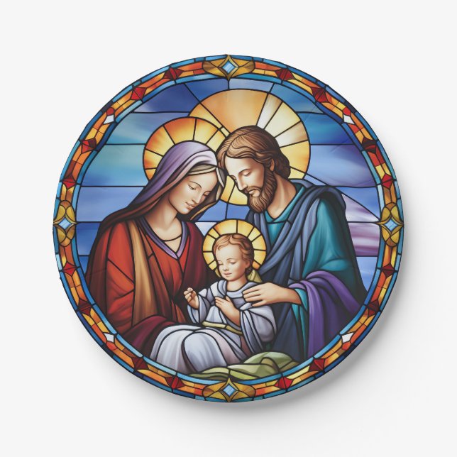  Stained Glass Nativity Christmas Paper Plate (Front)