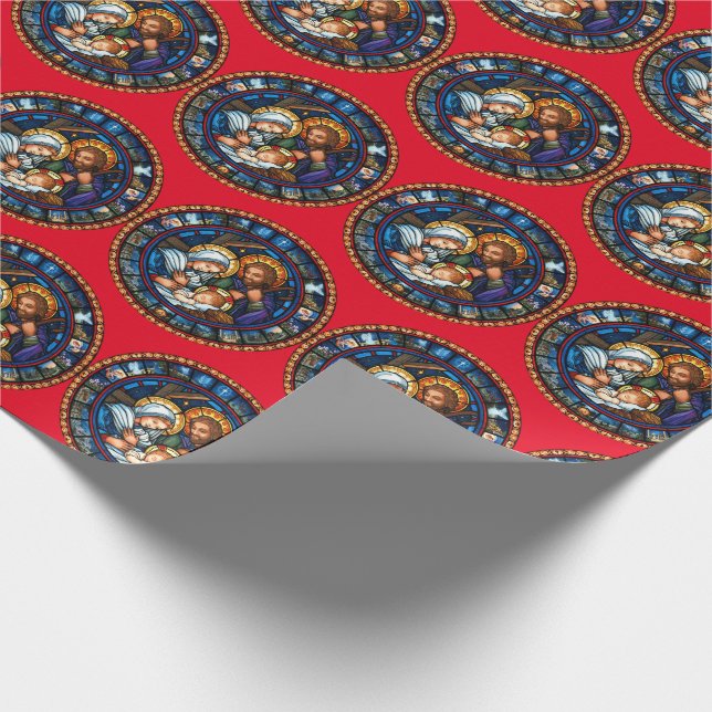 Stained Glass Nativity Christmas Wrapping Paper (Corner)