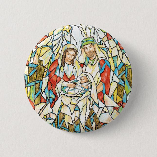 Stained Glass Nativity Painting 6 Cm Round Badge (Front)