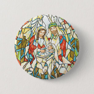 Stained Glass Nativity Painting 6 Cm Round Badge