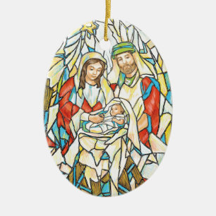 Stained Glass Nativity Painting Ceramic Tree Decoration
