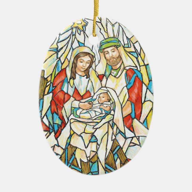 Stained Glass Nativity Painting Ceramic Tree Decoration (Front)
