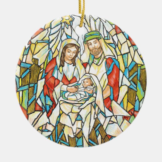Stained Glass Nativity Painting Ceramic Tree Decoration (Front)