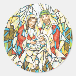 Stained Glass Nativity Painting Classic Round Sticker