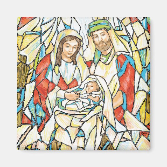 Stained Glass Nativity Painting Magnet (Front)