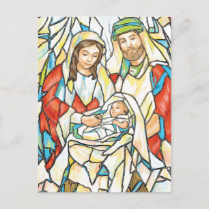 Stained Glass Nativity Painting Postcard