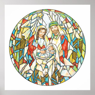 Stained Glass Nativity Painting Poster