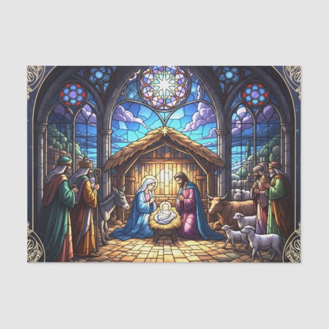 Stained Glass Nativity Scene 2 Tissue Paper (Front)