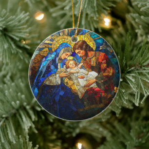 Stained Glass Nativity Scene Ceramic Tree Decoration