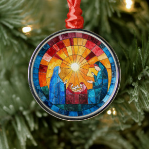 Stained Glass Nativity Scene Christmas Ornament