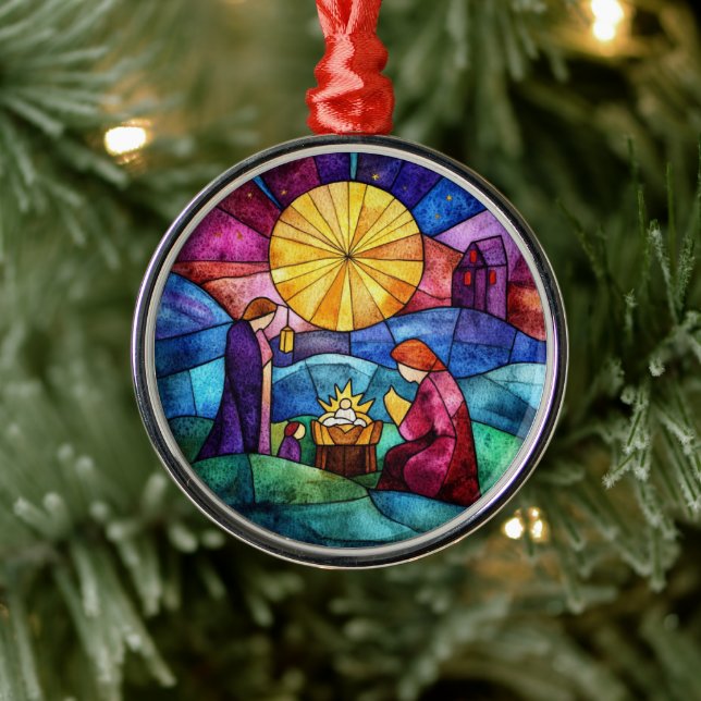 Stained Glass Nativity Scene Christmas Ornament (Tree)
