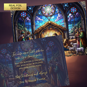 Stained Glass Nativity Scene Foil Holiday Card
