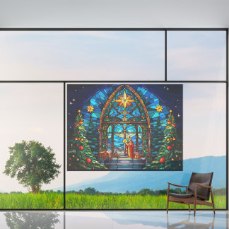 Stained Glass Nativity Scene Xmas Church Art Window Cling