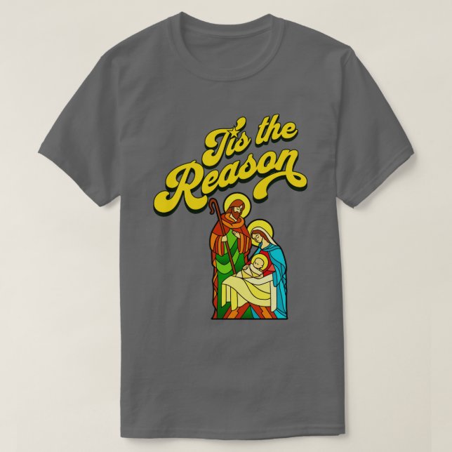 Stained Glass Nativity Tis the Reason T-Shirt (Design Front)
